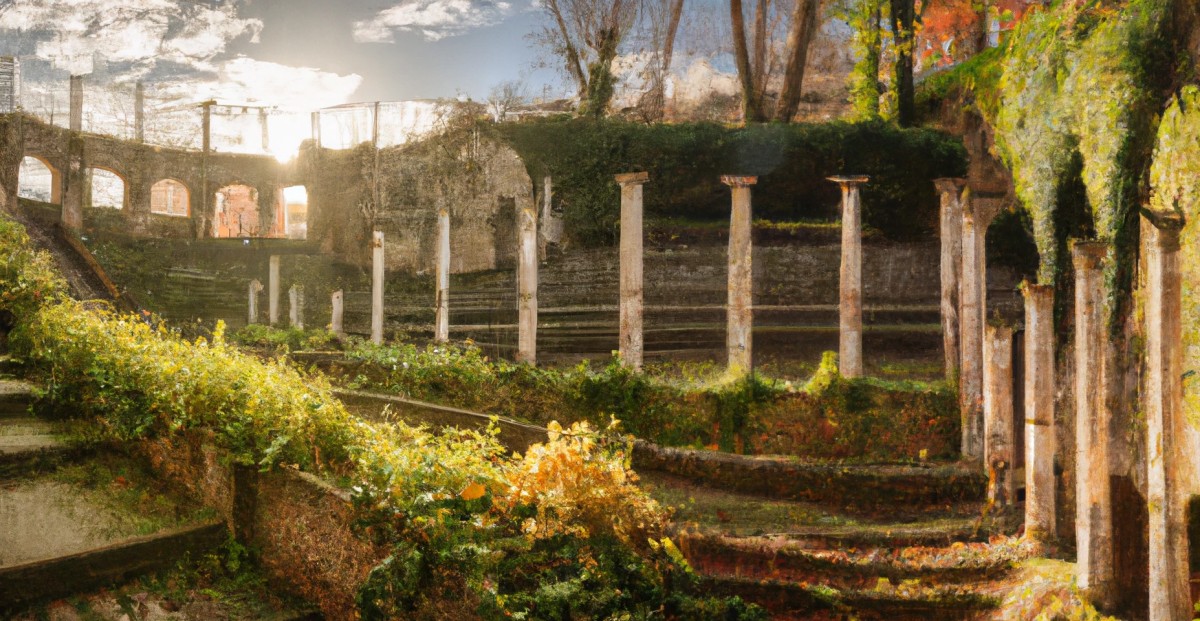 A Generated Image of A Walled Garden in Ruins